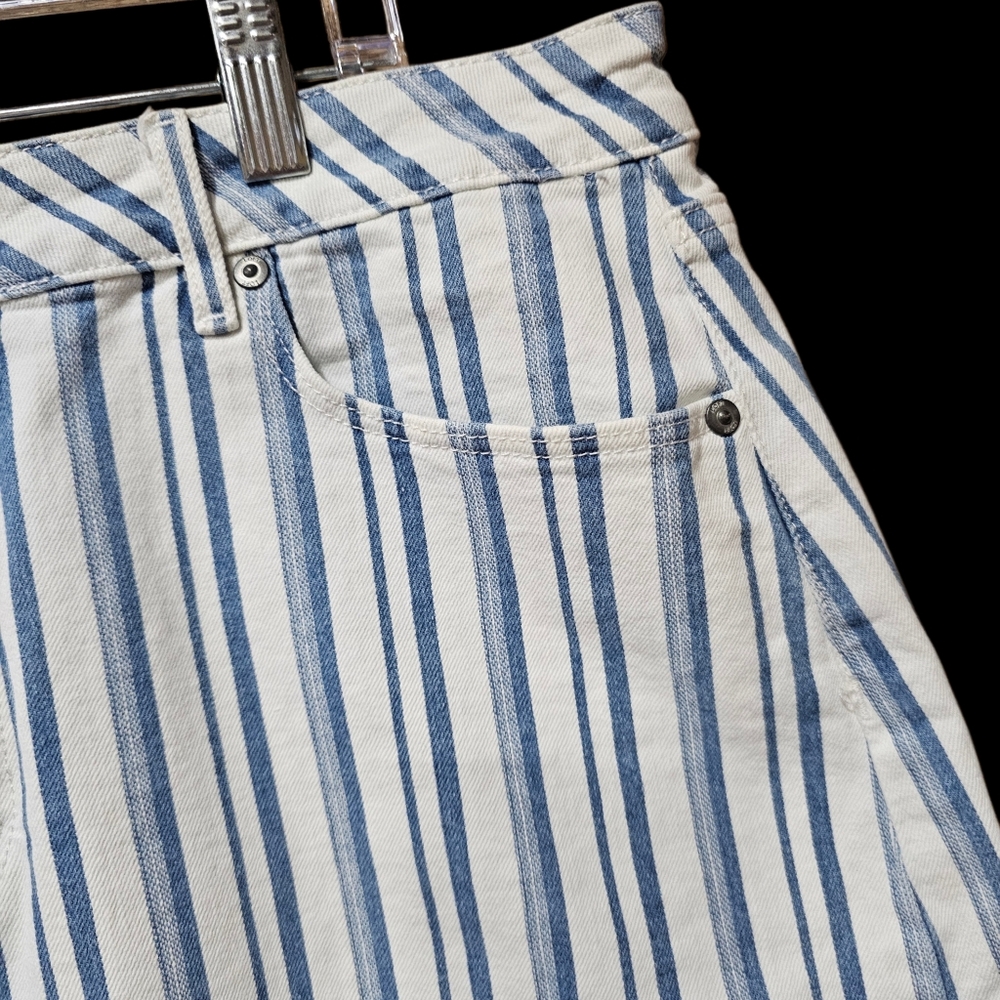 Ann Taylor LOFT Striped Denim Mini Skirt Women’s Size 14 Blue White High Rise - Picture 3 of 5